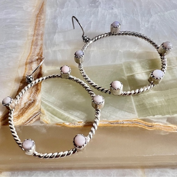 14g Southwestern Peruvian Pink Opal Stone Handmade Sterling Silver Earrings - Picture 8 of 8